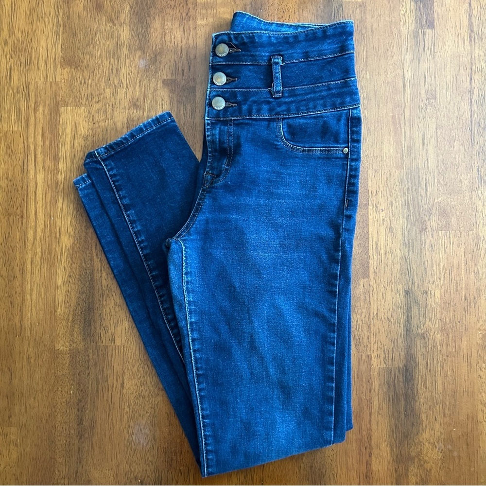 Refuge High Rise Skinny Jeans | Women Size 6 | 3-Button Waist Stretch Denim Blue